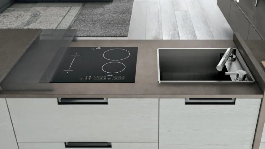 Cucina Moderna con penisola Clover 15 in legno e laccato di Lube