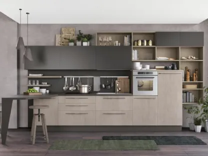 Cucina Moderna con penisola Clover 18 in Rovere e laccato di Lube