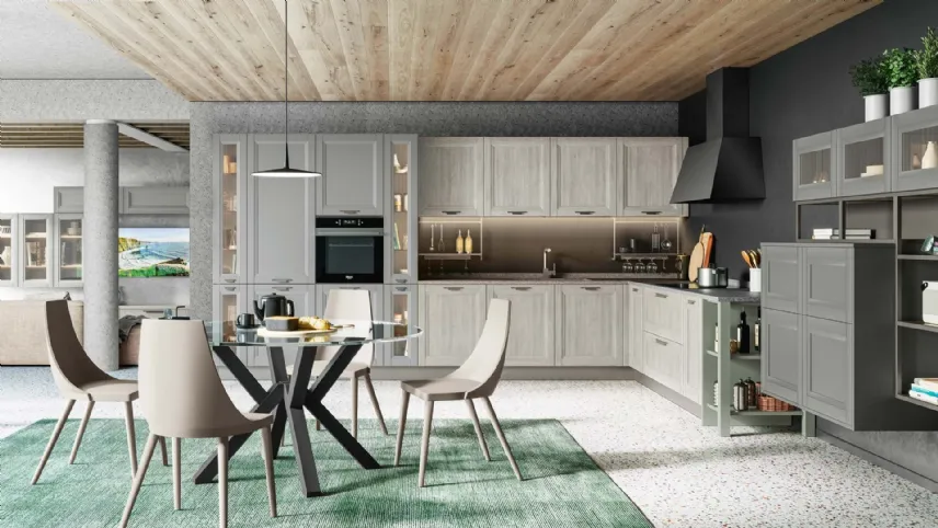Cucina Moderna Smart angolare Rovere Greige e Pet Luna Supermatt di Creo