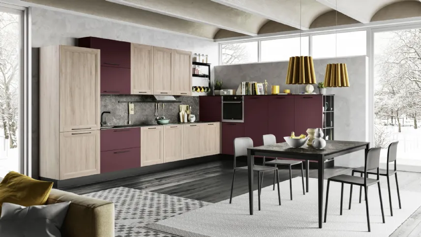 Cucina Moderna Smart angolare finitura Betulla e Rosso di Creo