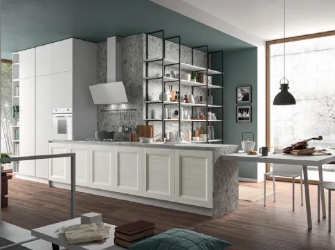 Cucina Moderna lineare Ego 01 in laminato Abete Bianco e Resina Bianca di Astra