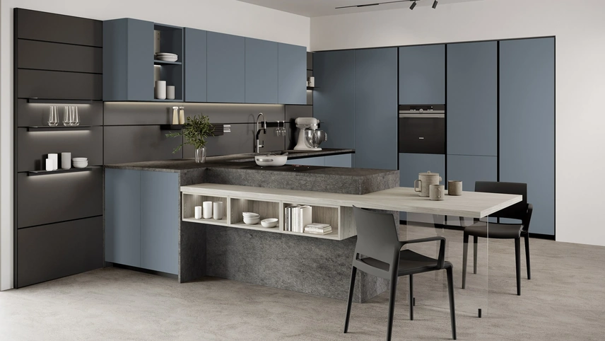 Cucina Moderna con penisola in laccato e melaminico Immagina 04 di Lube