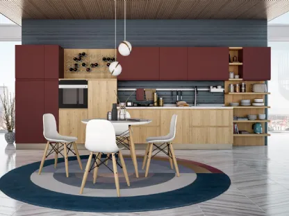 Cucina Moderna lineare Jey Feel Rovere Ortisei e Rosso Cardinale di Creo