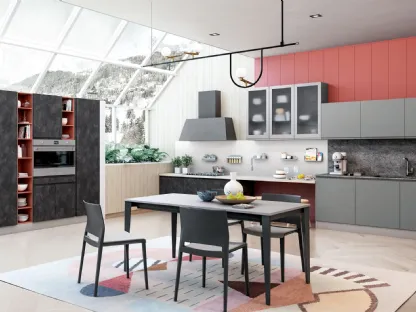 Cucina Moderna lineare Jey Feel finitura Stone Black e Grigio Agata di Creo