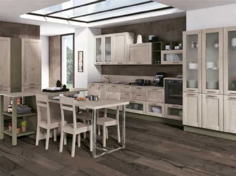 Cucina Kyra Telaio Abete Nordico Bianco e Verde Lichene di Creo
