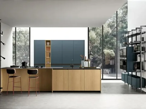 Cucina Moderna con penisola Immagina Wood 01 di Lube