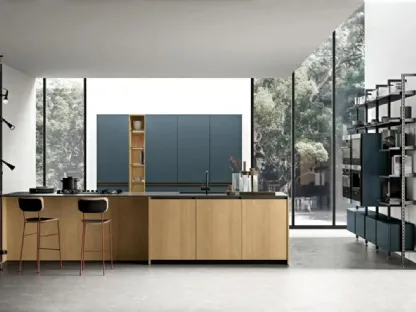 Cucina Moderna con penisola Immagina Wood 01 di Lube