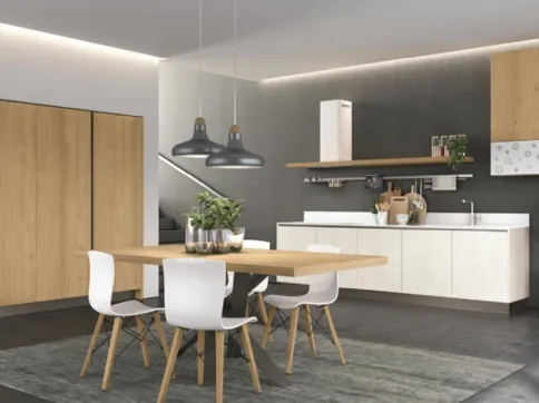 Cucina Moderna lineare in Rovere e laccato Clover 08 di Lube