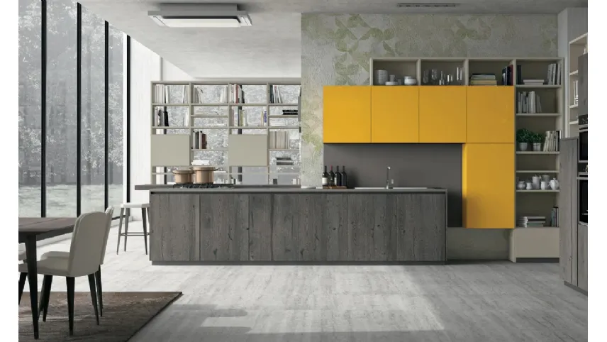 Cucina Moderna con penisola in Rovere e vetro Oltre 04 di Lube