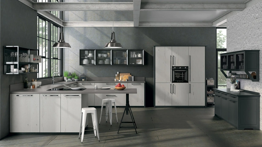 Cucina Moderna in legno invecchiato con penisola Oltre 10 di Lube