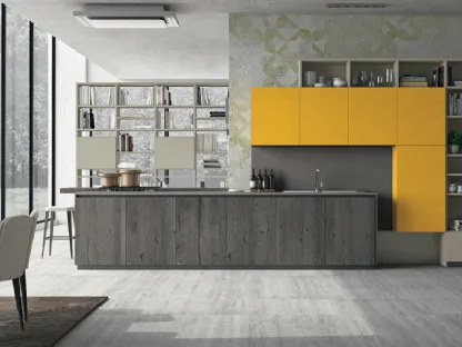 Cucina moderna rovere e laccato giallo ambra Oltre Lux 04 Lube
