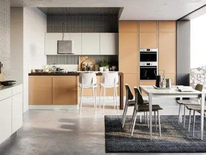 Cucina Moderna Rewind in laccato Cannella con penisola di Creo