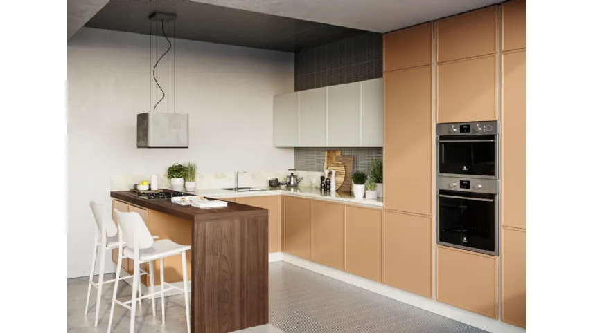 Cucina Moderna Rewind Cannella con penisola di Creo