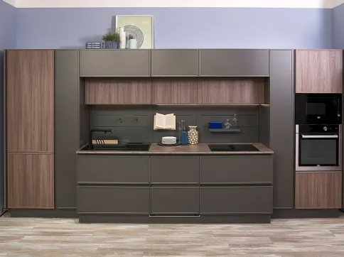 Cucina Moderna Rewind lineare Frassino Creta e laccato opaco Carruba di Creo