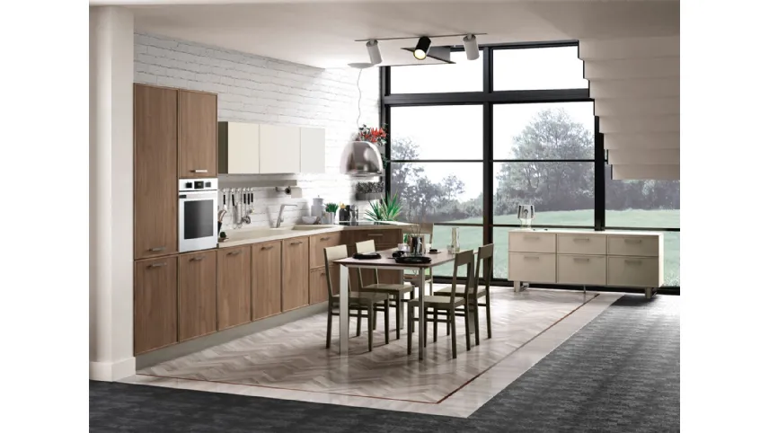 Cucina Moderna lineare Rewind finitura legno di Creo