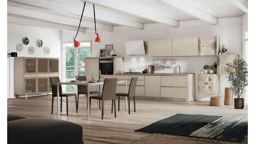 Cucina Moderna lineare Rewind finitura legno di Creo