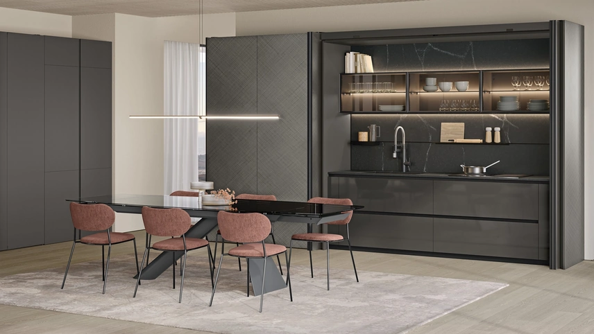 Cucina Moderna lineare a scomparsa Shade Lab 02 di Lube