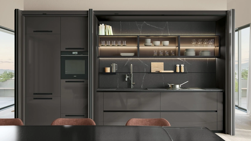 Cucina Moderna lineare a scomparsa Shade Lab 02 di Lube