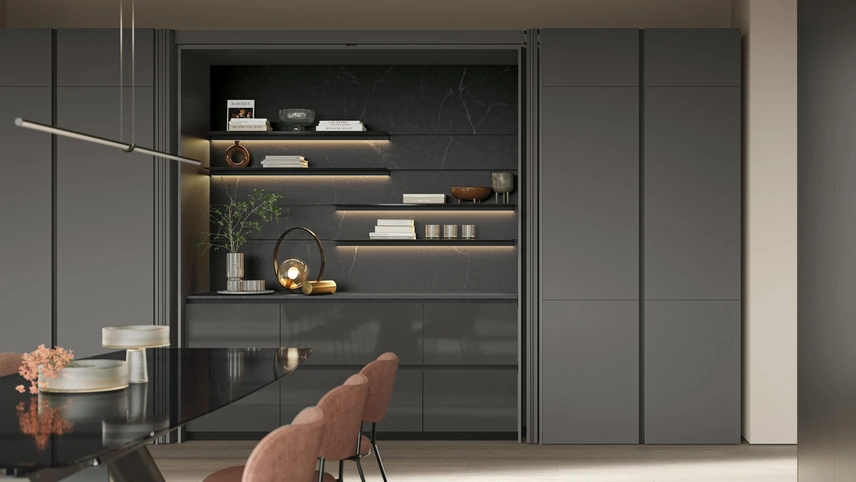 Cucina Moderna lineare a scomparsa Shade Lab 02 di Lube