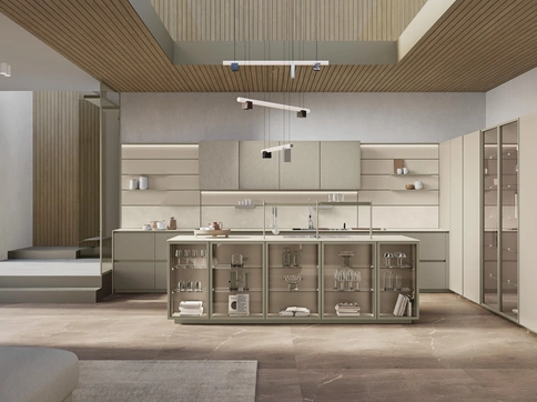 Cucina Moderna con isola Shade Lab 04 in laccato e nichel spazzolato di Lube