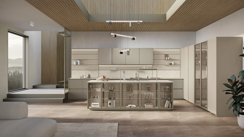 Cucina Moderna con isola Shade Lab 04 in laccato e nichel spazzolato di Lube