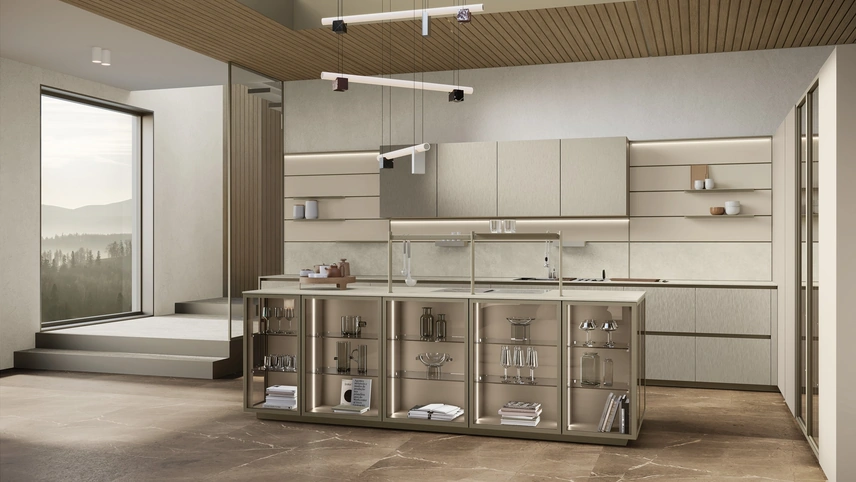 Cucina Moderna con isola Shade Lab 04 in laccato e nichel spazzolato di Lube