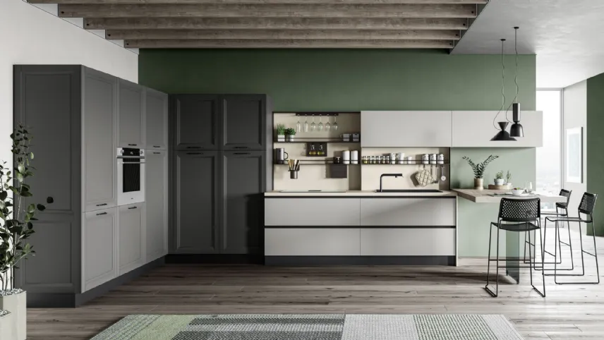 Cucina Moderna Smart Carbone e Polvere angolare di Creo