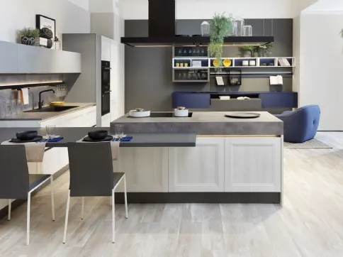 Cucina Moderna angolare con penisola Smart finitura Frassino Bianco e Pet Luna di Creo