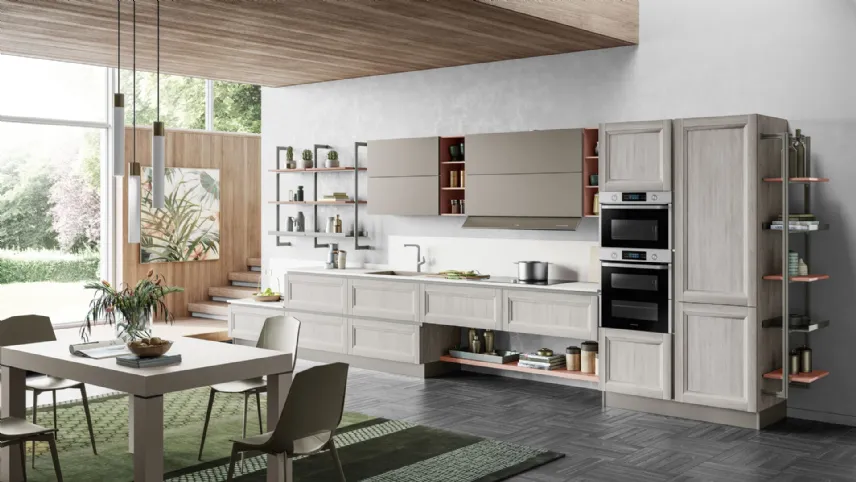 Cucina Moderna Smart lineare finitura Rovere Greige e Arena Softmatt di Creo