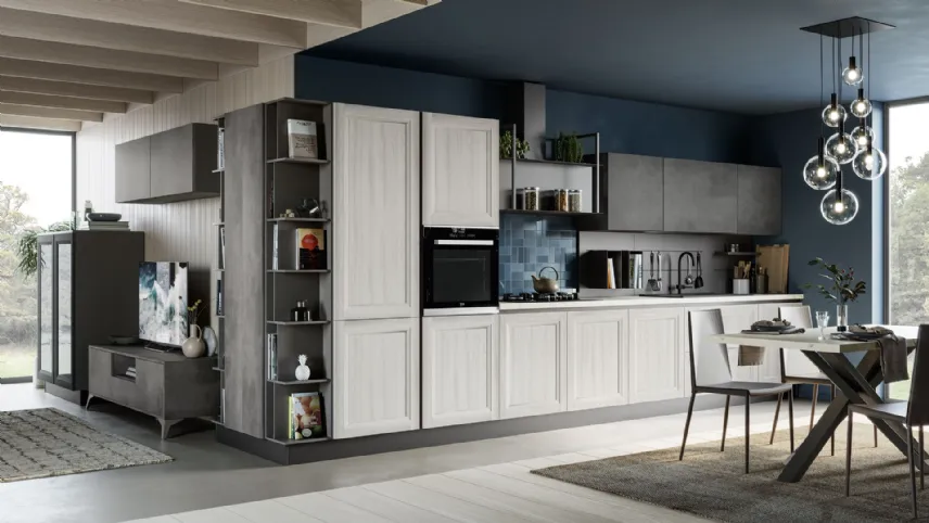 Cucina Moderna Smart lineare finitura Frassino Bianco e Malta Ardesia di Creo