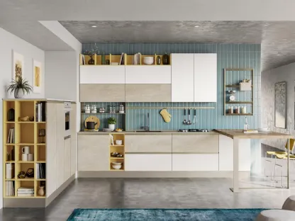 Cucina Moderna con penisola Tablet in laccato Bianco e effetto marmorizzato Trani di Creo