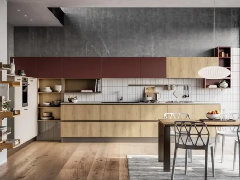 Cucina Tablet Rovere Ortisei e Rosso Cardinale di Creo