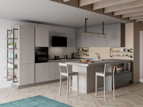 Cucina Moderna Tablet Wood con penisola in Rovere Grey e laccato opaco Ardesia di Creo