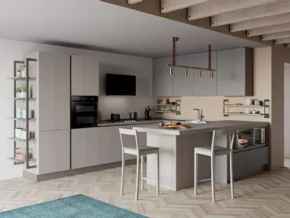Cucina Moderna Tablet Wood con penisola in Rovere Grey e laccato opaco Ardesia di Creo