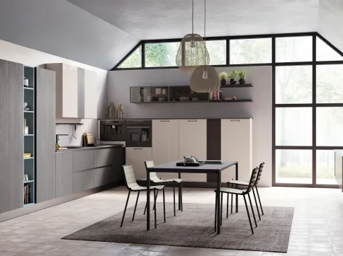 Cucina Moderna Tablet Wood angolare in Rovere Nero e laccato lucido Polvere di Creo