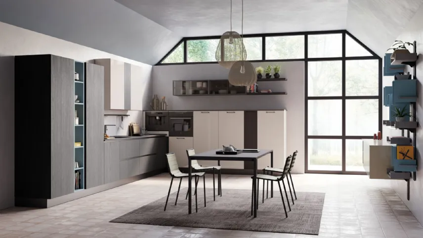 Cucina Moderna Tablet Wood angolare in Rovere Nero e laccato lucido Polvere di Creo