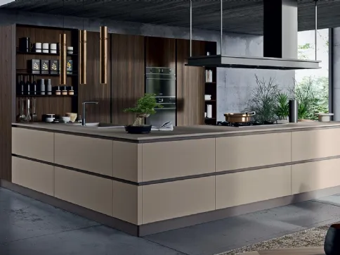 Cucina Moderna angolare Zen 01 in laminato finitura Terranova e Rovere Indy di Astra