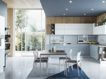 Cucina Moderna angolare Zoe in Laccato Lucido Cielo e Bianco di Creo