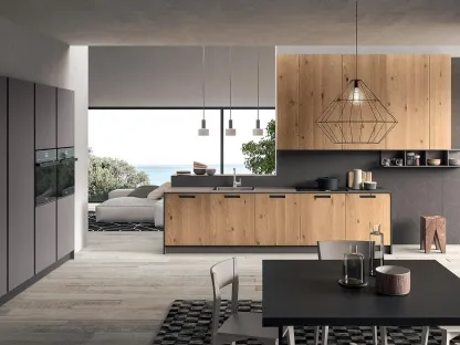 Cucina su misura lineare Brio 01 in Rovere Nodato Naturale di Astra