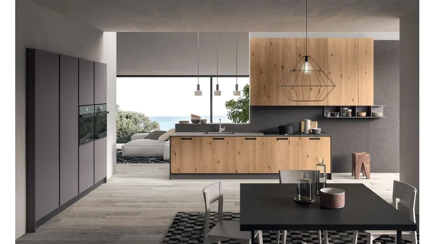 Cucina su misura lineare Brio 01 in Rovere Nodato Naturale di Astra