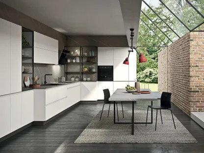 Cucina su misura lineare Old Line 03 in Frassino laccato a poro aperto Bianco di Astra